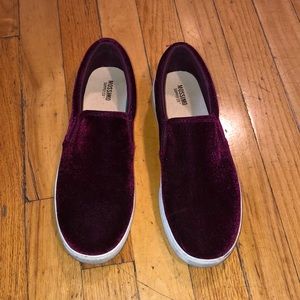 Maroon velvet sneakers